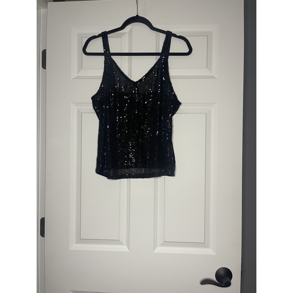 Eyeshadow V Neck Sequin Camisole Tank Top black large NWT